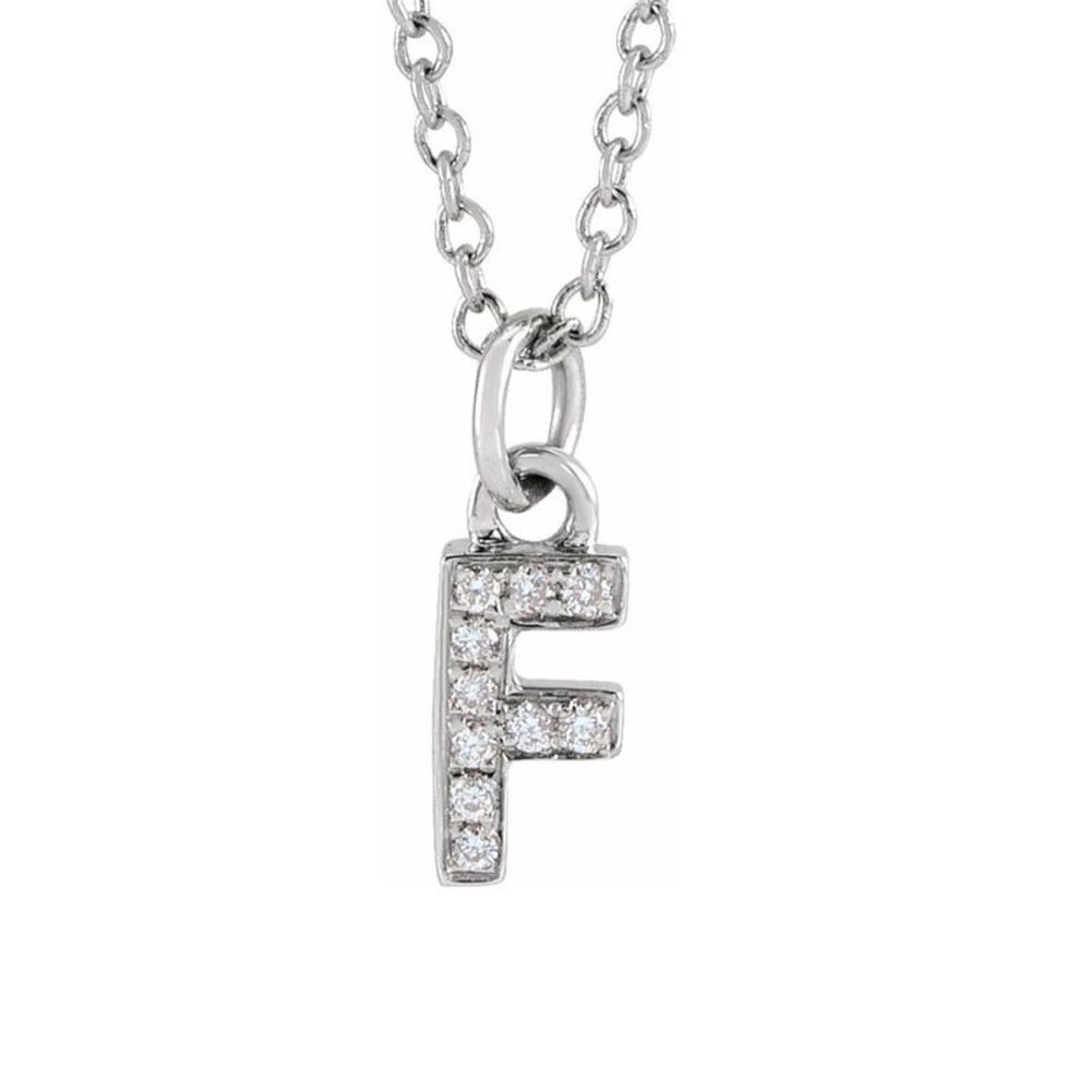 14K White Gold .04 CTW Diamond Tiny Initial F Necklace, 16-18 Inch